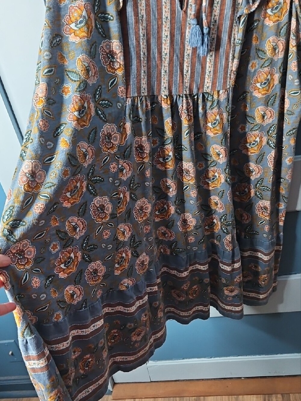 Matilda Jane Boho Floral Ruffle Sleeve Dress in Dusty Blue and Rust XXL - Picture 4 of 7